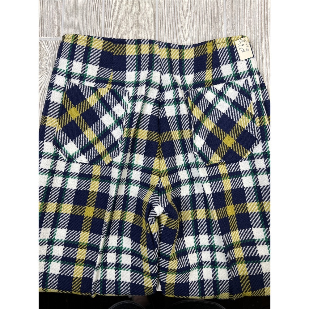 NWT Vintage 60s 70s Navy‎ Plaid High Waist Zip Button Acrylic Nylon Womens SZ 14 - Picture 3 of 12